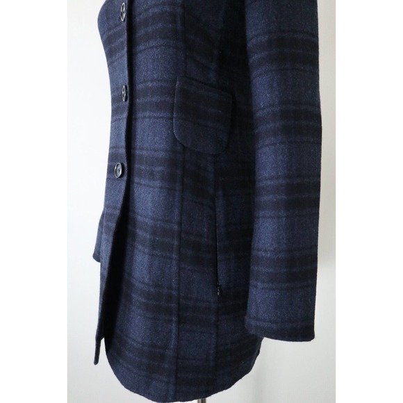 Akris US 4 Double Faced Wool Reversible Longline Jacket Navy Plaid Black - Picture 6 of 16